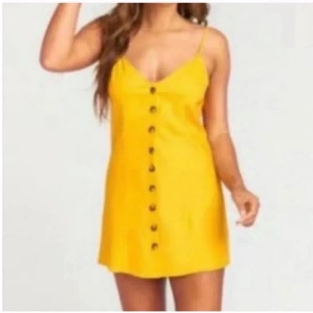 Show Me Your MuMu Remington Yellow Button-Front Spaghetti Strap Mini Dress Sz S - Picture 10 of 10